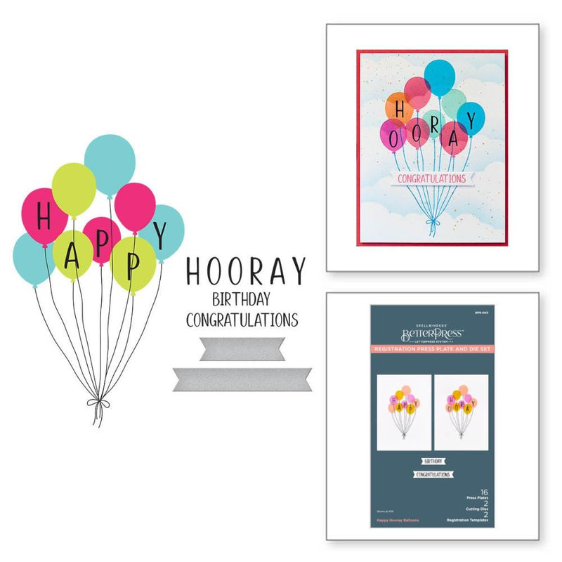 Spellbinders BetterPress Press Plate & Die Set Happy Hooray Balloons Registration