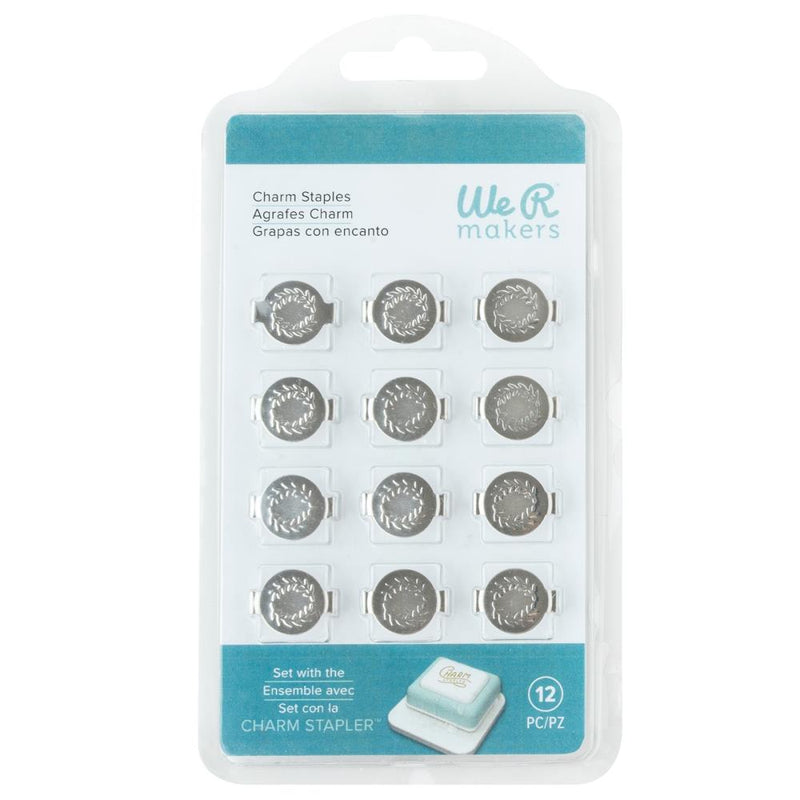 We R Charm Stapler Charm 12/Pkg Silver Round With Leaf Emboss*