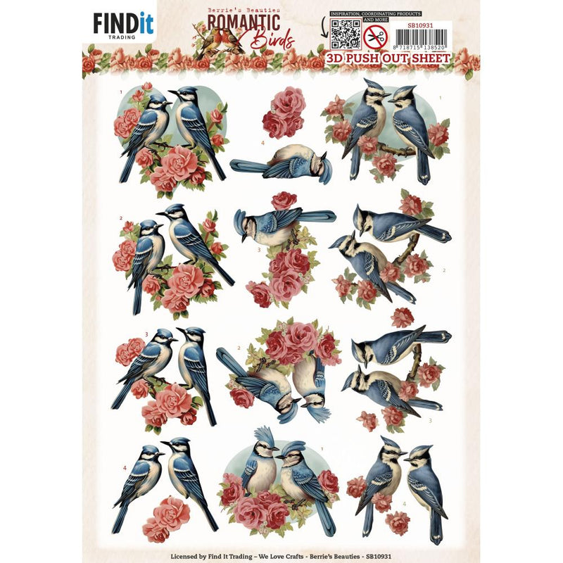 Find It Trading Berries Beauties Push Out Sheet Romantic Blue Jay, Romantic Birds