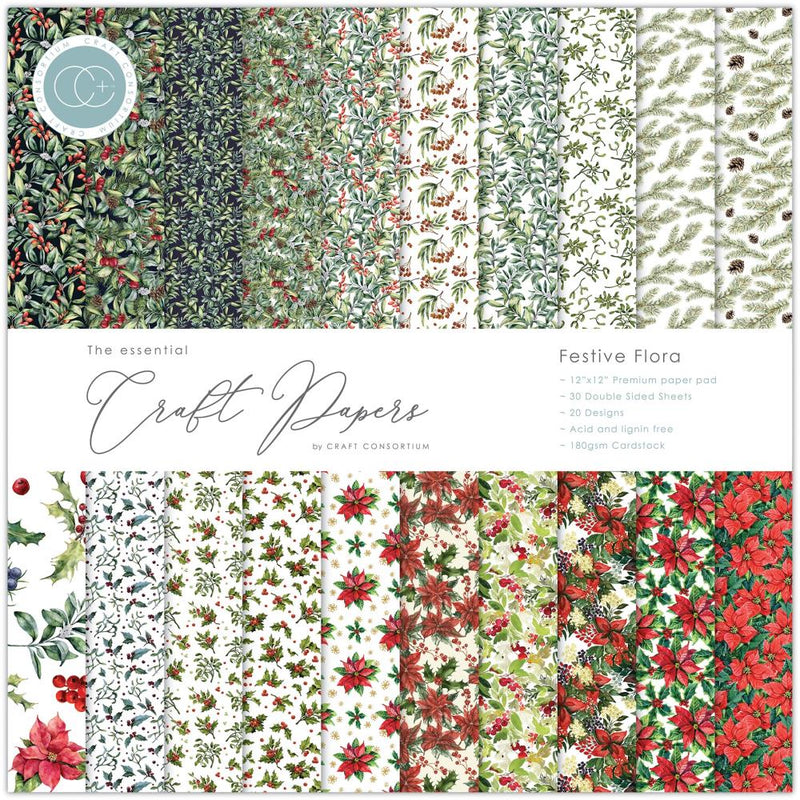 Craft Consortium Double-Sided Paper Pad 12"X12" 30/Pkg Festive Flora, 20 Designs*