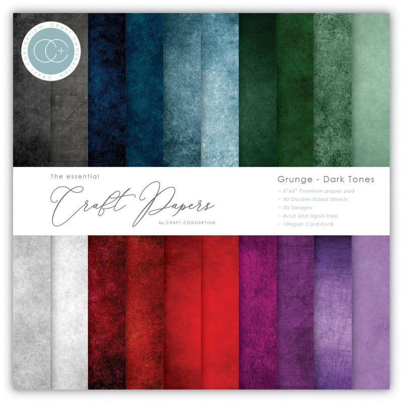 Craft Consortium Double-Sided Paper Pad 6"X6" 40/Pkg Grunge-Dark Tones, 20 Designs