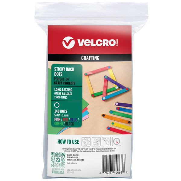 VELCRO® Brand Sticky Back Dots .625" 140/Pkg Multicoloured