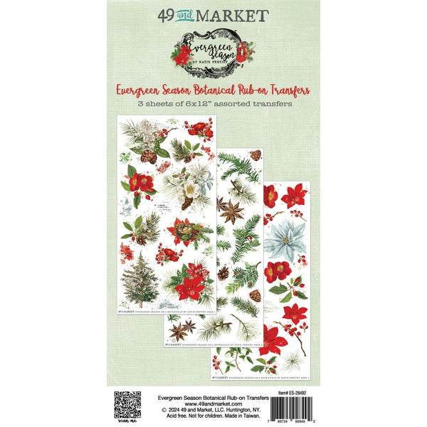 49 And Market Rub-On Transfer Set Botanical, Evergreen Season