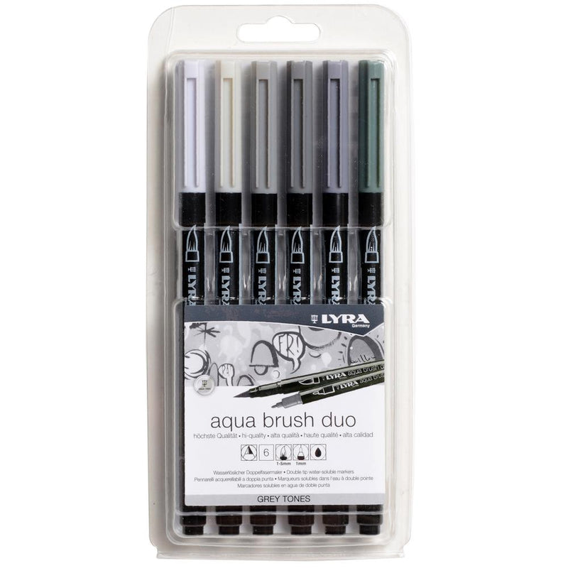 Lyra Aqua Brush Duo Brush Markers 6/Pkg Grey Set*