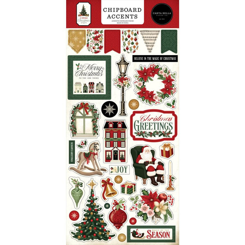 Carta Bella Chipboard 6"X13" Accents, A Vintage Christmas*