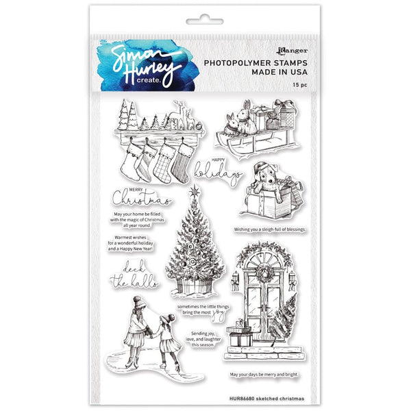 Simon Hurley create. Clear Stamps 6"X9" Sketched Christmas