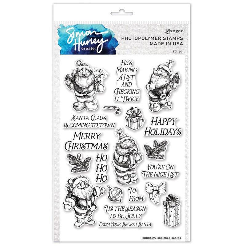 Simon Hurley create. Clear Stamps 6"X9" Sketched Santas*