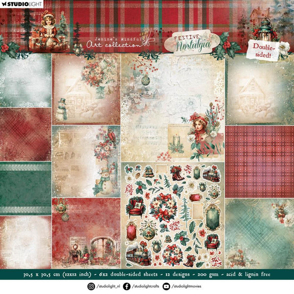 Jenine's Mindful Art Double-Sided Paper Pad 12"X12" 12/Pkg Nr. 252, Festive Nostalgia*