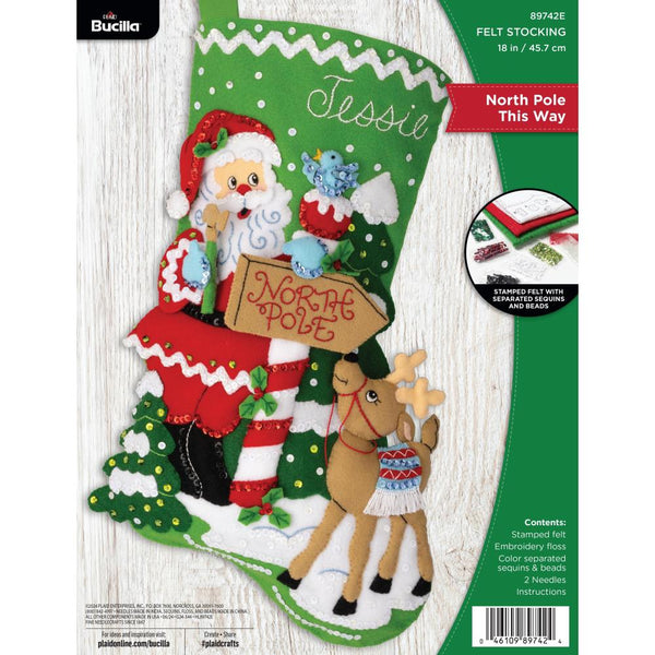 Bucilla Felt Stocking Applique Kit 18" Long North Pole This Way*