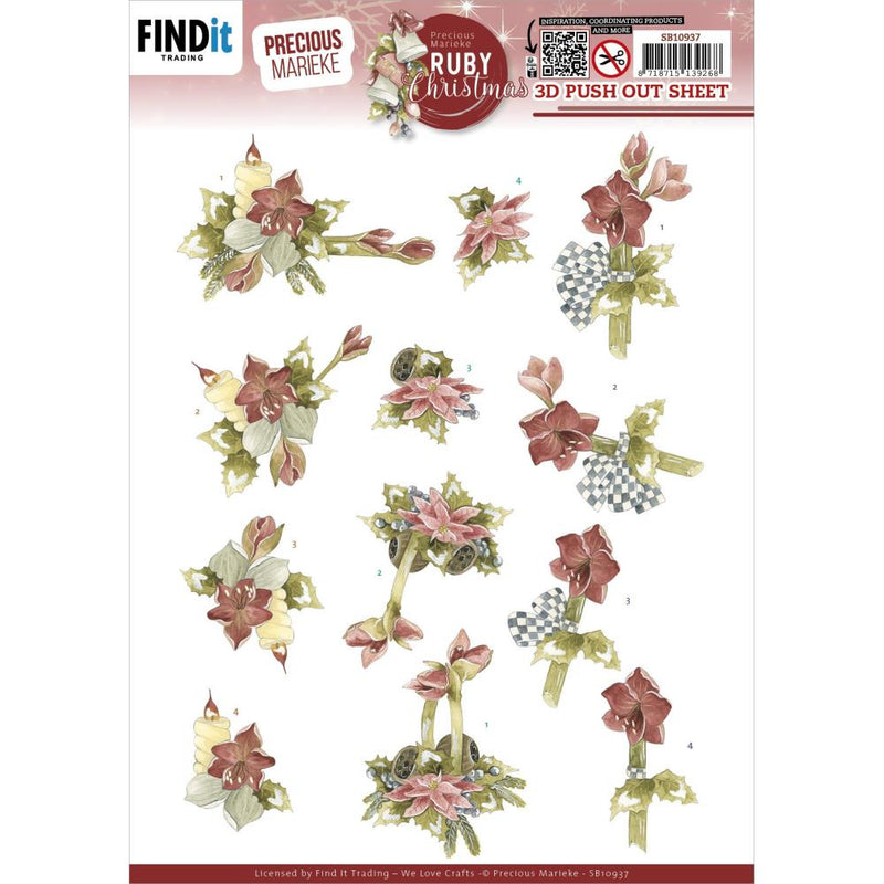 Find It Trading Precious Marieke Punchout Sheet Ruby Amaryllis, Ruby Christmas