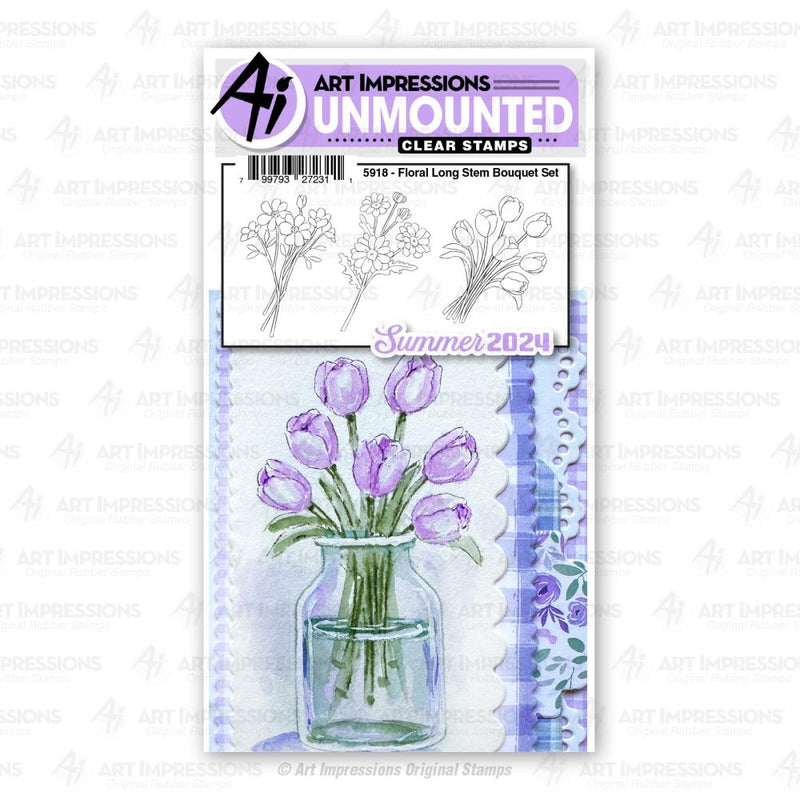 Art Impressions Watercolor Journals Stamp Set Floral Long Stem Bouquet