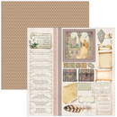 Scrapbooking paper with decorative elements and text on a beige background