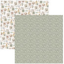 Two pieces of patterned paper, one with vintage-style illustrations and the other with a subtle floral design.