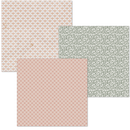 Four different patterned paper sheets arranged in a 2x2 grid on a white background.