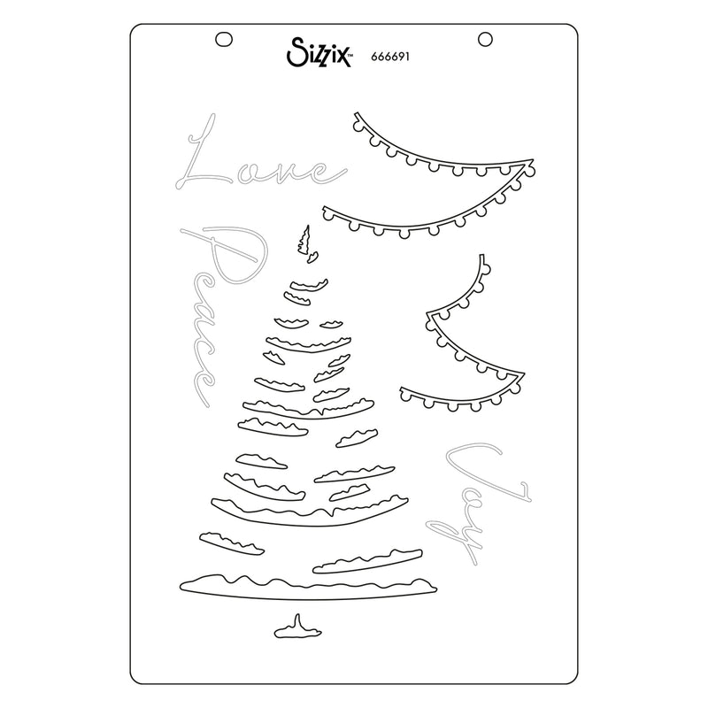 Sizzix A5 Cosmopolitan Christmas Clear Stamp Set With Stencil By Stacey Park - Merry & Bright