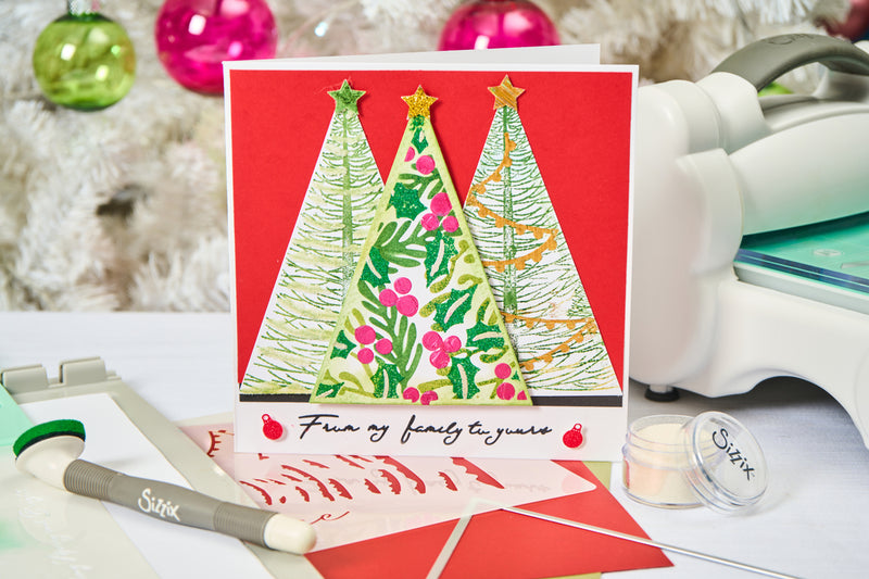 Sizzix A5 Cosmopolitan Christmas Clear Stamp Set With Stencil By Stacey Park - Merry & Bright