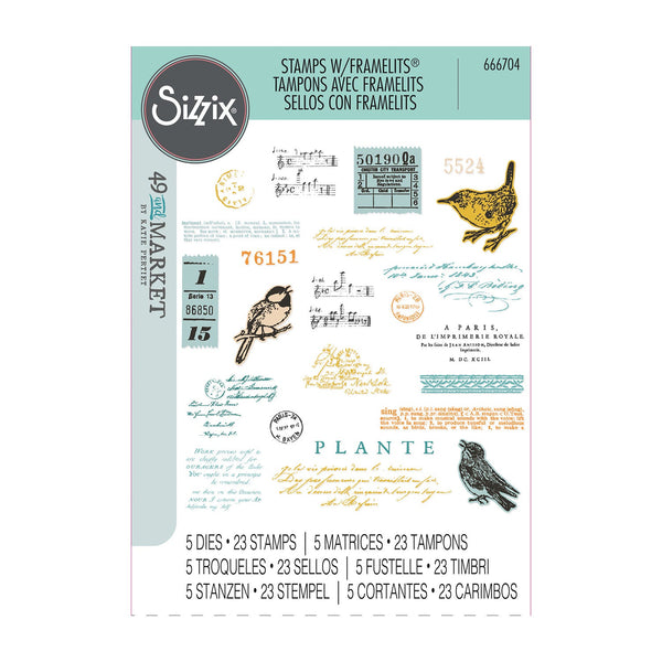 Sizzix A5 Clear Stamps With Framelits Die By 49 And Market - Bird Song