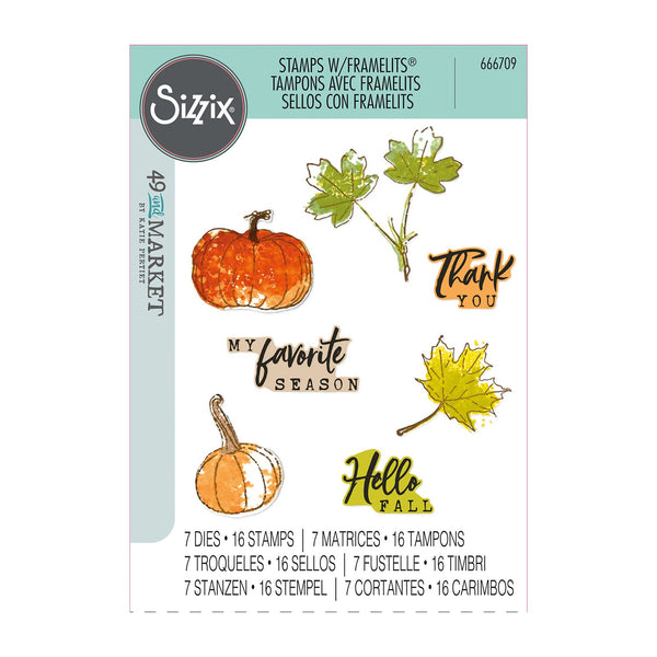 Sizxix A5 Clear Stamps With Framelits Die By 49 And Market - Pencil Line Harvest