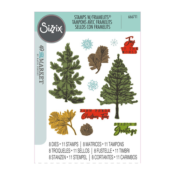 Sizzix A5 Clear Stamps With Framelits Die By 49 And Market - Pine Holidays