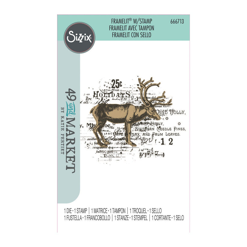 Sizzix Clear Stamp With Framlits Die By 49 And Market - Reindeer Mix Cluster