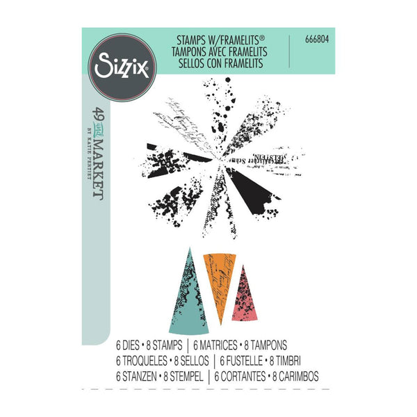 Sizzix A5 Clear Stamps w/Framelits Dies By 49 And Market - Build-A-Burst Artsy Lace Mix