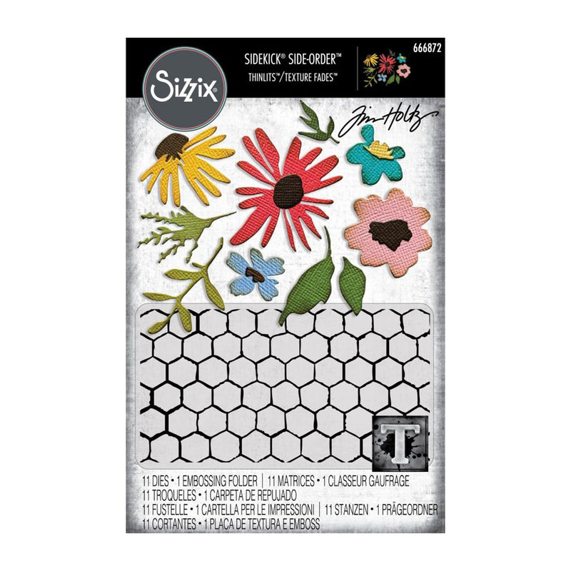 Sizzix 2D Embossing Folder and Thinlits 11/Pkg by Tim Holtz - Vault Side-Order Floristry