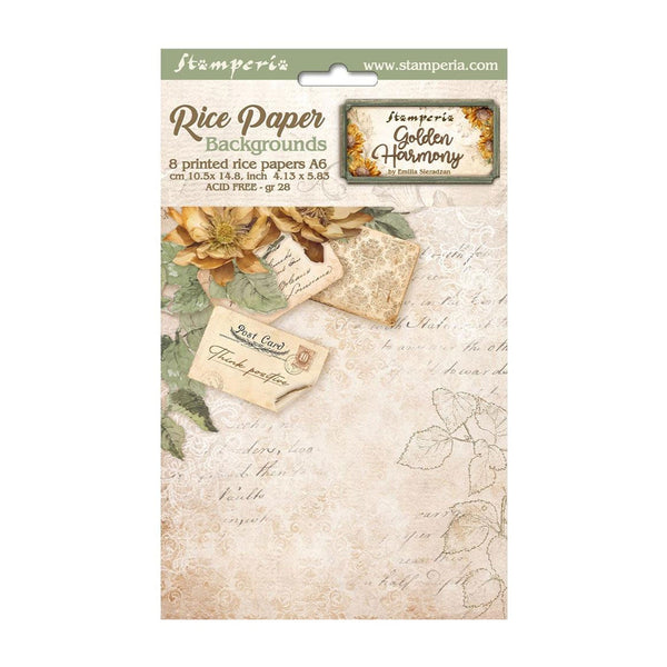 Stamperia Assorted Rice Paper Backgrounds A6 8/Sheets - Golden Harmony