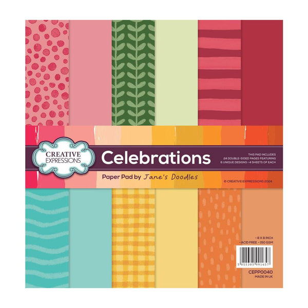 Creative Expressions Jane's Doodles Paper Pad 8"x 8" - Celebrations*