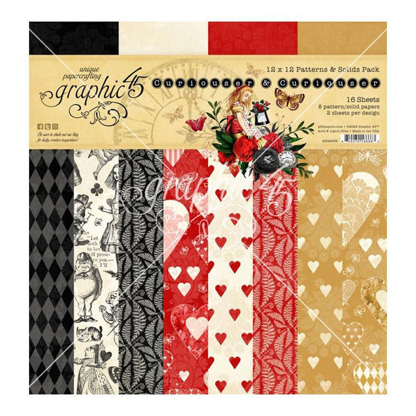 Graphic 45 Collection Pack 12"x 12" Patterns & Solids - Curiouser & Curiouser