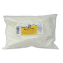 Bag of white beeswax with a label on a white background
