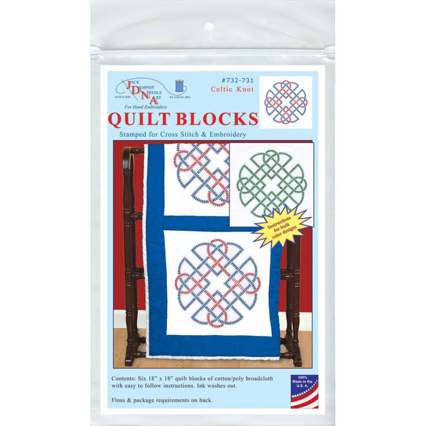 Jack Dempsey Stamped White Quilt Blocks 18"X18" 6/Pkg Celtic Knot