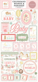 Carta Bella Little Lullabies Baby Girl chipboard words and phrases with pastel baby embellishments