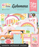 Echo Park Craft Room ephemera pack with colourful die cuts featuring scissors, paint brushes, flowers, labels, rainbows and creative sayings in pink, teal, coral and yellow