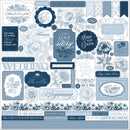Echo Park Paper Co Save The Date 12x12 element sticker sheet with blue and white floral wedding stickers