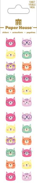 Product image of paper house cat faces stickers featuring cute cat face stickers in pastel colours.