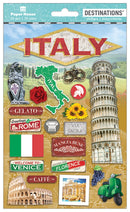 Product image of paper house destinations italy 3d stickers featuring Italy travel stickers with Pisa, the Colosseum, scooter, map and flag.