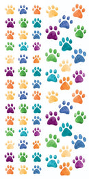 Product image of paper house paw prints decorative stickers featuring colourful paw print stickers in a repeating pattern.
