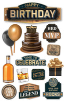 Product image of paper house birthday mvp 3d stickers featuring birthday 3D stickers with cake, balloons, gift and celebration phrases.