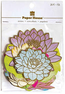 Product image of paper house lotus die cut stickers featuring lotus flower die cut stickers in soft pastel colours with gold outlines.
