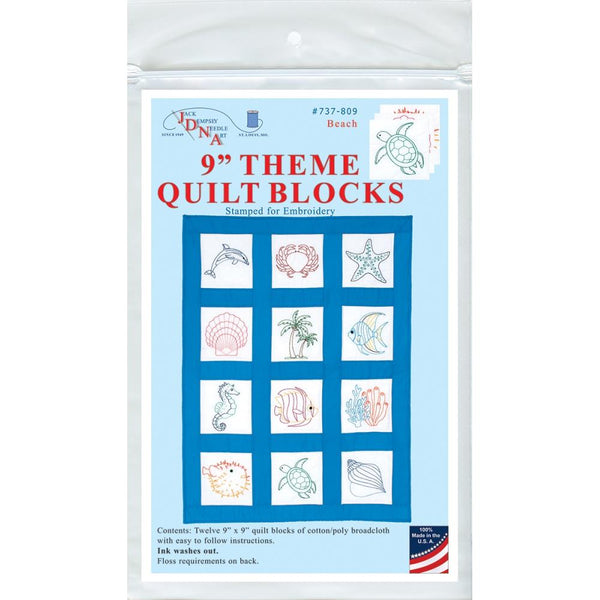 Jack Dempsey Stamped White Quilt Blocks 9"X9" 12/Pkg Beach