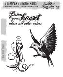 Tim Holtz Stampers Anonymous - Take Flight packaging showing the Take Flight cling rubber stamp set design