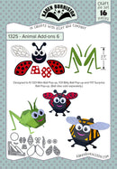 Karen Burniston Animal Add-Ons 6 Bugs die set packaging with bug-themed character pieces.