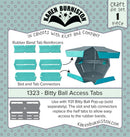 Karen Burniston Bitty Ball Access Tabs die set packaging for interactive Bitty Ball card projects.