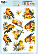 Find It Trading Berrie's Beauties Whispers of Nature Yellow 3D push-out sheet with yellow songbirds and daisies