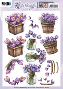 Find It Trading Berrie's Beauties First Blossoms Crocus 3D push-out sheet with purple crocuses in wooden boxes and jars