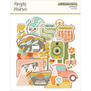 Simple Stories Open Road 94-piece chipboard embellishments with buffalo, camera, road signs, mountains, vintage car, suitcase, soda can, butterfly and travel icons