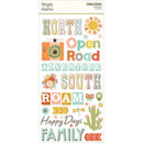 Simple Stories Open Road 60-piece foam sticker sheet with North, Open Road, Adventure, South, Roam, Happy Days, Family, camera, cactus, butterfly and sun icons