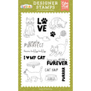 Cat Lover Purrfect stamp set with cats paw prints yarn ball and pet themed sentiments