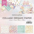 Memory Place Happy Birthday collage origami paper with pastel florals, rabbits and vintage shabby chic patterns