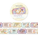Memory Place Happy Birthday washi tape with pastel vintage ticket designs, teddy bears, rabbits and birthday cakes